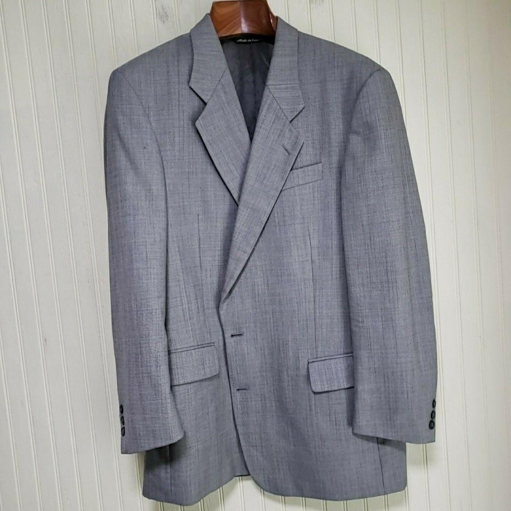 Paul Dione Suit Jacket Mens 44 Gray Check Pure Virgin Wool Notch Lapel Canada
